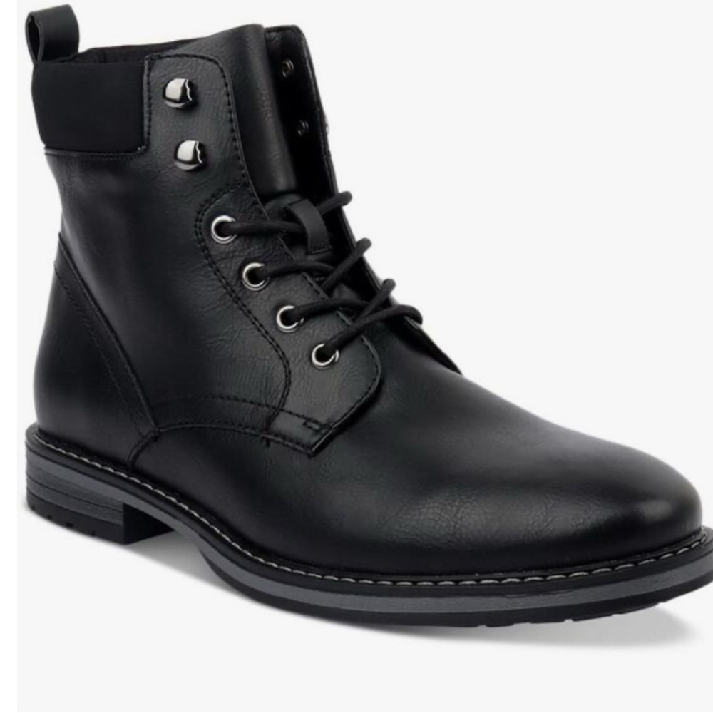 Club Room Westin Black Leather Boots Ankle-High Lace-Up Men’s
